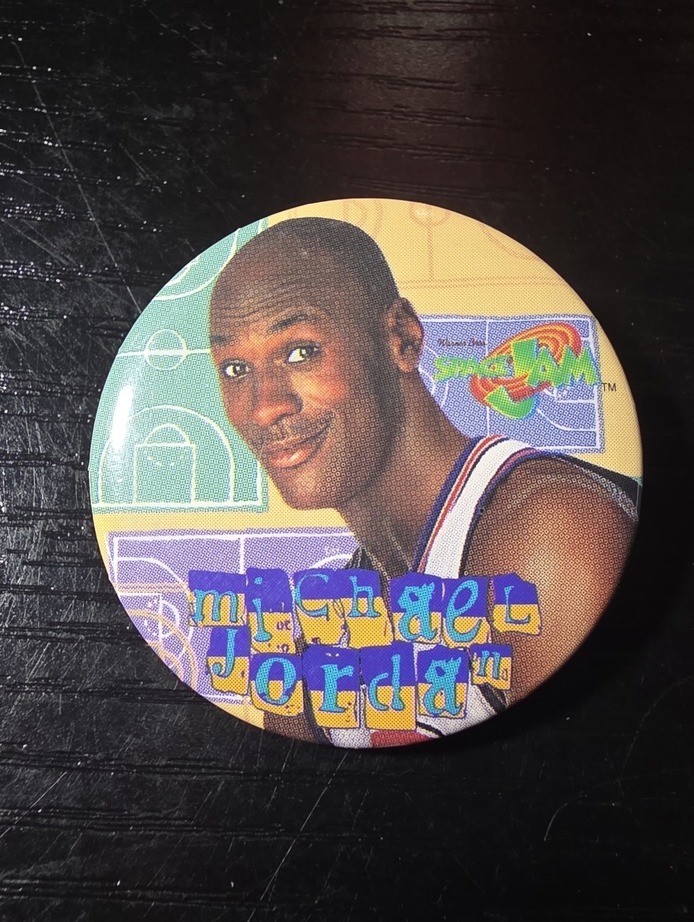 Vintage Space Jam Button Pin Back Looney Tunes Basketball Michael Jordan